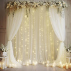 20×10ft Cream White Tulle Backdrop Curtain with Lights String for Parites, Sheer Curtain Backdrop Drapes for Wedding Party Home Decorations by WishCare
