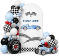Arch Backdrop Cover for Fast ONE Racing Car Birthday Party Arch Spandex Fabric Cover Checkered Tire Track Car Kids Boys Baby Shower Parties Decors (4374,2.6x6ft) by HISDH