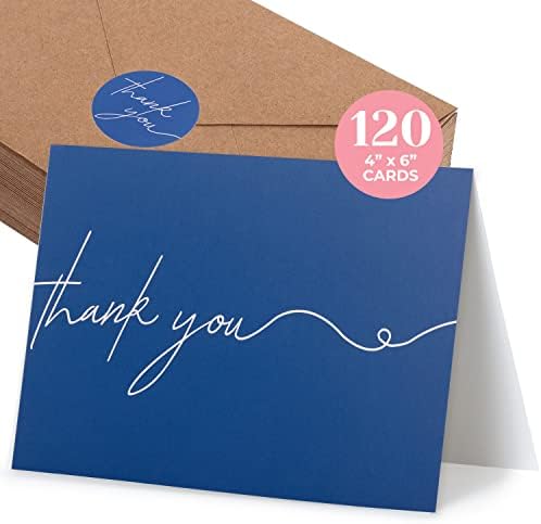 Durabasics 120 Heavyweight Blank Thank You Cards with Envelopes & Stickers, Premium Thank You Notes with Envelopes Set, Bulk, Classic Navy Blue Bulk Pack (4 x 6 Inches) (120 Pack) by Durabasics