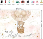 9x6FT Baby Shower Backdrop We Can Bearly Wait Brown Bear Hot Air Balloon Photography Background Newborn Baby Shower Party Decorations Banner Photo Booth Props - Image 2