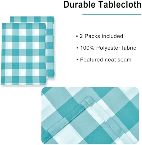 Hiasan Plaid Tablecloth 2 Pack, 60 x 84 inch, Turquoise and White - Image 3