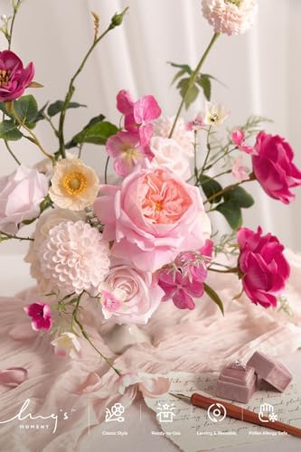 Ling's moment Artificial Blush Flowers Combo, Berry Pink & Cream, Deluxe - Image 3