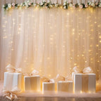 30×10ft Champagne Tulle Backdrop Curtain with Lights String for Parites, Sheer Photo Backdrop Curtains for Wedding Party Photography Background - Image 2