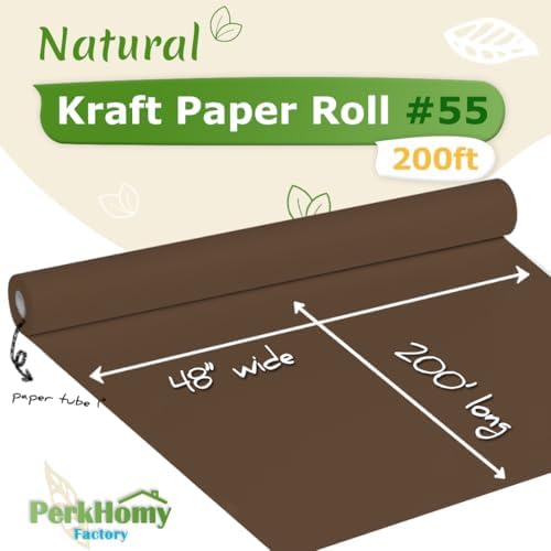 PerkHomy 48" x 2,400" (200') Coffee Kraft Paper Roll for Craft Bulletin Board Paper Art Table Covering Crafting Gift Wrapping Bouquet Packing Parcel 80GSM 55LB (Coffee, 48" x 200') - Image 2