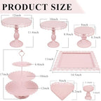 Set of 9 Cake Stands Metal Cupcake Stand Set Multiple Styles Candy Fruit Display Tower Dessert Plate Cake Serving Tray for Birthday Party Wedding Anniversary Baby Shower Engagement (Pink) - Image 2