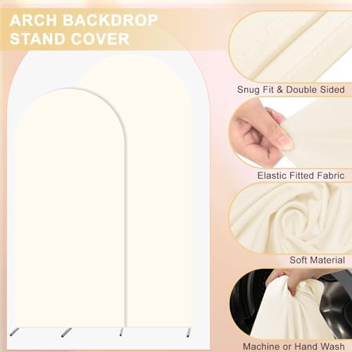 Set of 2 Arch Backdrop Cover 7.2FT, 6FT Beige and Baby in Bloom and Happy Engagement Decal Sign - Adjustable Wedding Arch Cover Spandex for Wedding Birthday Baby Shower Banquet Decoration - Image 4