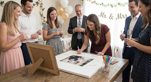 CountryArtHouse Signature Keepsake Frame - Heart Shaped Mat Window - Black Wood Genuine Hardwood 20x20 8x8 Photo - Light Gray Border Mat - Gel Pens Included for Guest Signing - Image 7