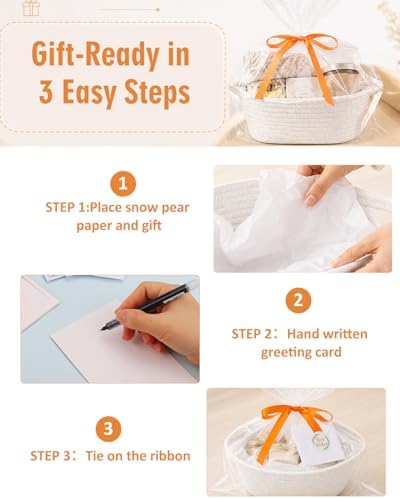 HAPPYER Gift Basket Set 6 Pack, Cotton Rope Woven Baskets with Ribbons Gift Bags Tissue Paper Cards Stickers, Empty Gift Baskets Bulk for Gifts Packaging, Decorative Storage Basket for Party Birthday - Image 4