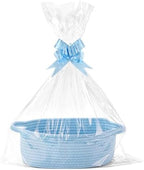 Gift Basket, Hamper Kit, Empty Hamper Basket with Cellophane Bags and Pull Bows, Rope Gift Baskets with Handles, Woven Gift Baskets for Baby Shower, Wedding, Birthday, Housewarming (Blue) by Lotvic