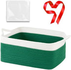 OIASKET 16.5"x12.6"x7" Large empty Gift Basket with Gift Bag & Ribbon Set, Natural Woven Basket for Baby Shower and Birthday, Cute Cat Ear Storage Basket for Nursery Toys & Pet Supplies-Green&White by OIASKET