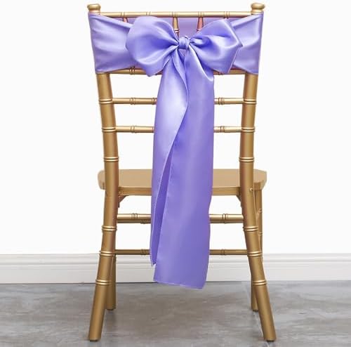 50 Pack Satin Lavender Chair Sashes for Wedding Birthday Graduation Baby Shower Party Hotel Meeting Decorations, Lavender Chair Bows for Banquet Chairs Folding Chairs Decor - Image 5