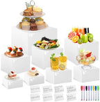 8PCS White Acrylic Buffet Risers with Small Signs and Marks,Food Display Risers for Buffet Table,Dessert Table Display Set for Catering Supplies,Acrylic Stand for Party Wedding Baptism Birthday by Unknown
