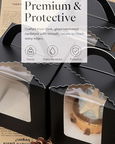 Bakepacker Auto-pop up Cupcake Boxes With Window, Black, 200 Count - Image 6