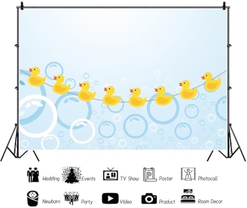 Rubber Duck Photo Backdrop Duck Baby Shower Backdrop Yellow Rubber Ducky Bubbles Photography Background Children Kids Newborn Birthday Party Decoration Banner Vinyl Photoshoot Props 12x8ft - Image 3