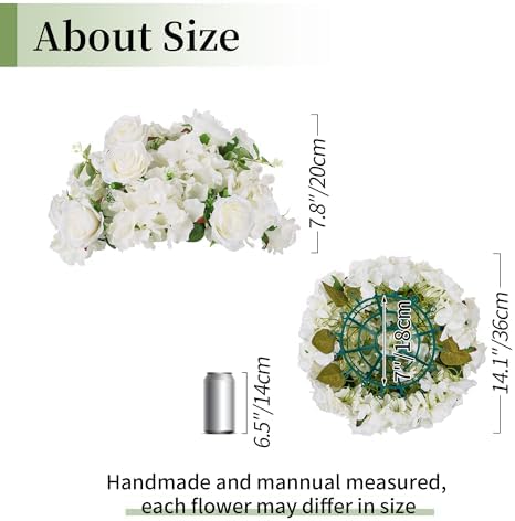 BLOSMON Faux Flower Balls Table Centerpieces, 2 Pcs, White, 14.2" Diameter - Image 5