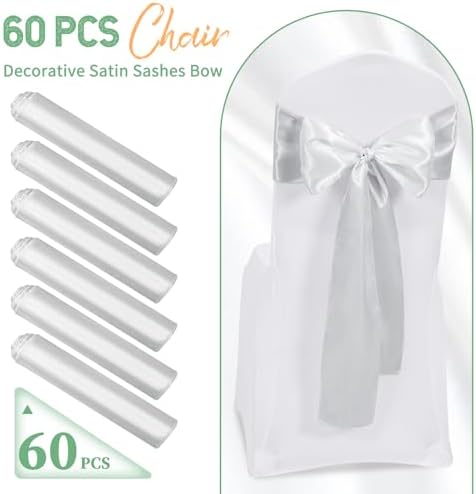 60 PCS Silver Satin Chair Sashes, 7 x 108 Inch - Image 2