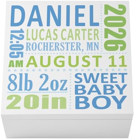 Let's Make Memories Personalized Keepsake Box for New Baby - Memento Storage - Memories Box - Nursery Decor - For Boys - 6" Hx12 Sq - Precious Memories - Blue by LetsMakeMemories