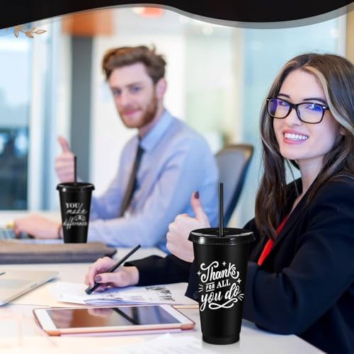 Honeydak 24 Sets Employee Appreciation Gifts Thank You Cups with Lid and Straw 24oz Inspirational Plastic Tumbler Cup Staff Team Reusable Cups Bulk Appreciation Gift for Coworker Party Supplies - Image 6