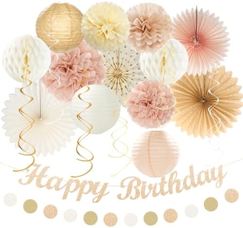 Champagne-Gold Beige Fall Boho Birthday Party-Decorations and Hot-Pink Black Girls-Women Birthday Party-Decorations - Image 2