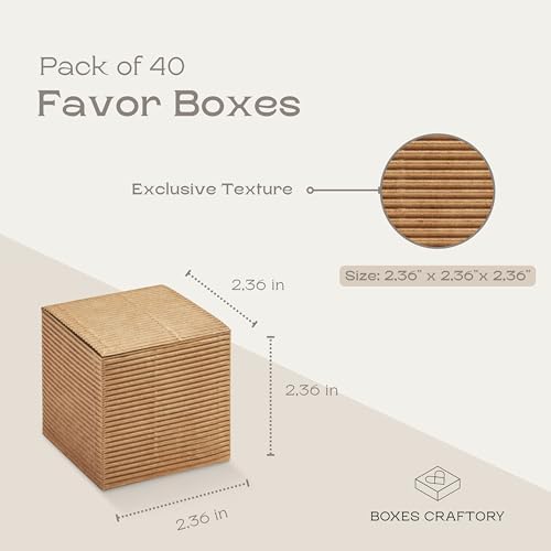 Pack of 40 Gift Favor Boxes with Lids (2.36 x 2.36 x 2.36 inch) - Ideal for Wedding - Corrugated Havana - Image 2