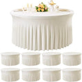 8 Pack Ivory 95% polyester 5% spandex Round Tablecloths for 60 inch Table, Wrinkle Free Stretchy 120inch Fitted 5FT Round Table Cloths Cover with Skirt for Wedding Party Dining Banquet by Htper