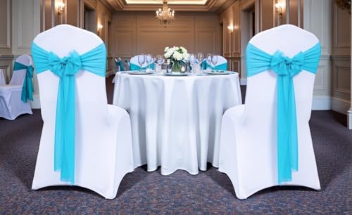 MDS Pack of 75 Chiffon Chair Sashes for Wedding & Event Décor - Turquoise - Image 2