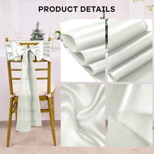 fani Silver Satin Chair Straps Bows,60 PCS 7x108 Inch,Chair Sash - Image 3