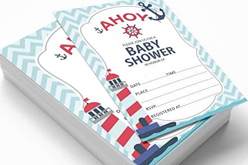 Pack of 30, Boy/Boy Baby Shower Party Collection, Baby Shower Invitation Cards, Fill in the Blank Invites WIth Envelopes, Pirates Theme Party Supplies - Image 3