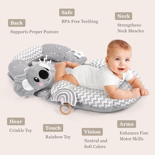 4 in 1 Tummy Time Mat with Educational Cards, Play Mat & Sitting Support for Newborn 0-12 Months, Infant Baby Sit Me Up Floor Seat, Sensory Skills Gifts, Koala - Image 4