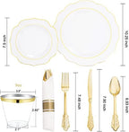 NOCCUR 50Guest Gold Rim Clear Plastic Plates&Disposable Silverware Cups-Include 100Plastic Plates, 150Gold Utensils, 50Cups and 50Napkins-Idea for Wedding/Party - Image 3
