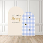 Set of 2 Little Honey Arch Backdrop Cover 2PCS Honey Bee Baby Shower Spandex Arch Covers Blue Gingham Gender Reveal Birthday Party Decoration (Cream Beige,7.2FT & 6FT) - Image 2