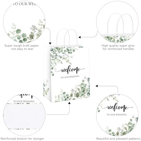 QIELSER 50 pcs Welcome Bags for Wedding Guests Bulk with Tags Welcome to Our Wedding Gift Bags with Handles for Birthday Party Baby Shower Favors Supplies - Image 4