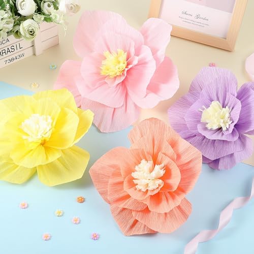 Cholemy 24 Pcs Tissue Paper Flowers, Crepe Paper Flowers Decorations 8" 10" 12" for Wedding Party Baby Bridal Shower Carnival Party Birthday Nursery Wall Decor (Multi Colors) - Image 3