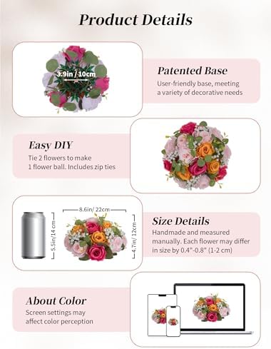 BLOSMON Wedding Flower Centerpieces for Tables: 10 Pcs, Pink and Orange - Image 5