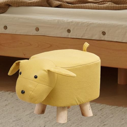 Children's Animal Footstool, Yellow Dog Ottoman with Wooden Legs, 11.8 x 9.8 x 9.8 in Non-Slip Stool for Entryway and Bedroom - Image 4