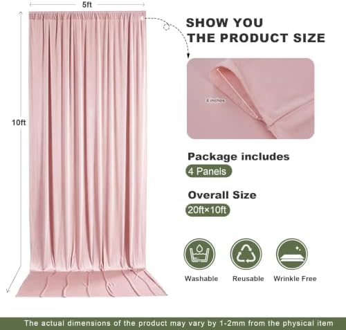 gogoparti 20x12ft Dusty Rose Backdrop Curtain, 4 Panels 5x12ft Thick Wrinkle-Free Polyester Fabric, Professional Photography Background for Wedding, Birthday, Baby Shower, Bridal Shower - Image 6