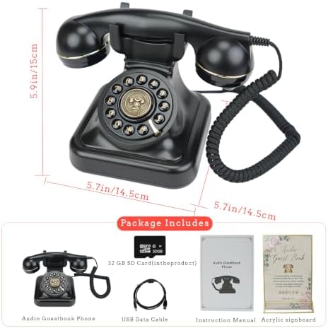 Audio Guest Book Wedding Phone, Vintage Voice Message Recorder with One-Touch Playback & Adjustable Volume for Wedding, Anniversary, Birthday, Bridal Shower, Baby Shower, Engagement (Black) - Image 5