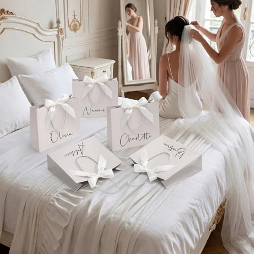 Silkfly 24 Pcs Paper Gift Bags with Handles & Bow Ribbon, Ivory - Image 6