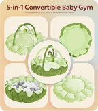 5-in-1 Thick & Plush Baby Play Gym, Baby Play Mats for Floor, Tummy Time Mat with 6 Toys, Convertible Stage-Based Developmental from Babies to Toddlers, Ball Pit, Green - Image 2
