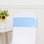 Pack of 50 Satin Baby Blue Chair Sashes Bows 7 X 108 Inch Universal Gold Chair Ribbons for Wedding Ceremony Party Banquet Event Chair Decorations - Baby Blue Chair Sashes 50 Pack - Image 6