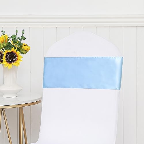 Pack of 50 Satin Baby Blue Chair Sashes Bows 7 X 108 Inch Universal Gold Chair Ribbons for Wedding Ceremony Party Banquet Event Chair Decorations - Baby Blue Chair Sashes 50 Pack - Image 6