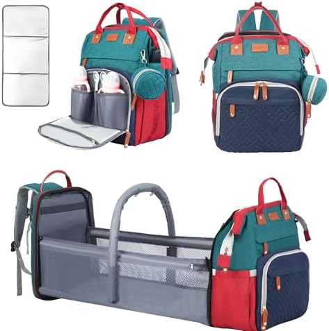 Diaper Bag Backpack with Changing Station, Blue-Green by Shengmeister