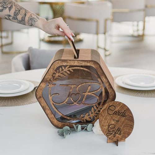 2B1WEDDING Wedding Card Box Personalized - Rustic Wedding Decorations for Reception Inside - Wood Card Box For Gift Holder - Wooden Card Box with Slot for Honeymoon Bridal Baby Shower Birthday - Image 4