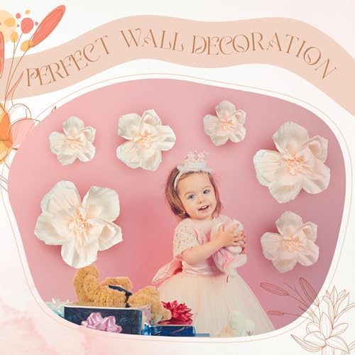 Cholemy 24 Pcs Tissue Paper Flowers, Crepe Paper Flowers Decorations 8" 10" 12" for Wedding Party Baby Bridal Shower Carnival Party Birthday Nursery Wall Decor (Beige) - Image 4