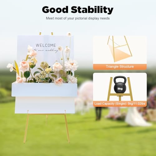 Wedding Welcome Sign Holder Portable Easel Display Stand for Poster Gold Metal Party Sign Stand Background Decor Tall Floor Easel Frame for Photo Reception Board Birthday Baby Bridal Shower Graduation - Image 6