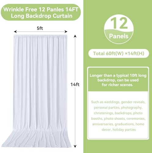 60x14FT Wrinkle Free White Backdrop Curtain for Wedding Parties 14foot Long - Image 2