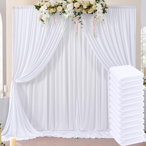 60ftx10ft Wrinkle Free White Backdrop Curtains for Parties, Silky Polyester Photo Backdrop Drapes 12 Panels 5x10ft Back Drop Cloth for Wedding Birthday Baby Shower Photography Background by ENJOYYOURPARTY