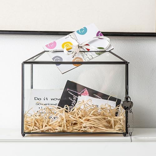 Wedding Glass Card Box with Slot and Lock, 10.2 x 6 x 8 Inch, Small Black Geometric Cards Holder for Birthdays Party Reception, Wishing Well - Slot Length 6.3'' (Glass Box Only) - Image 2