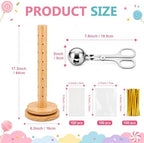 2Pack Wooden Cake Pop Stand Kit with 360° Spinning Base, 49Hole Lollipop Holder with Cake Ball Scoop, 100 Paper Sticks, 100 Clear Treat Bags and 100 Twist Ties, Easy Twist Assembly for Parties - Image 2