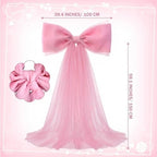 Canlierr Extra Large Pink Organza Bow Decorations 39 x 59 Inch Giant Pink Tulle Bow with Tie and Long Ribbon Tails for Wedding Valentines Party Backdrop Coquette Room Wall Decoration - Image 2